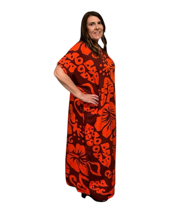 Short sleeve hibiscus maxi dress