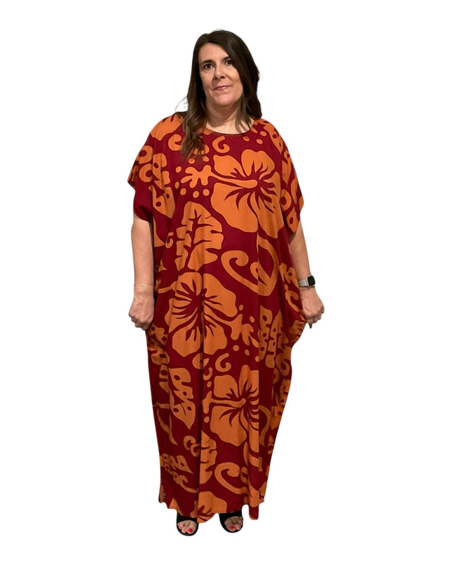 Short sleeve hibiscus maxi dress