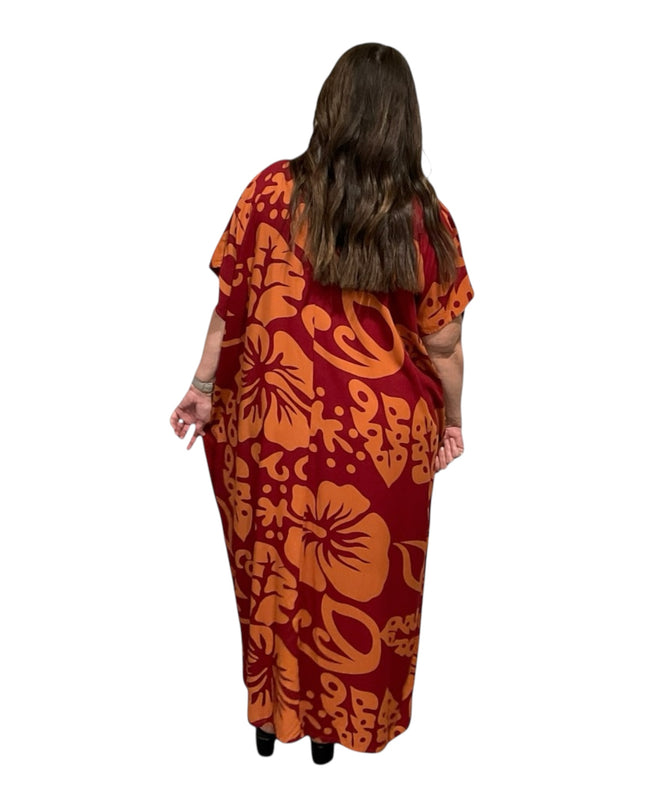 Short sleeve hibiscus maxi dress