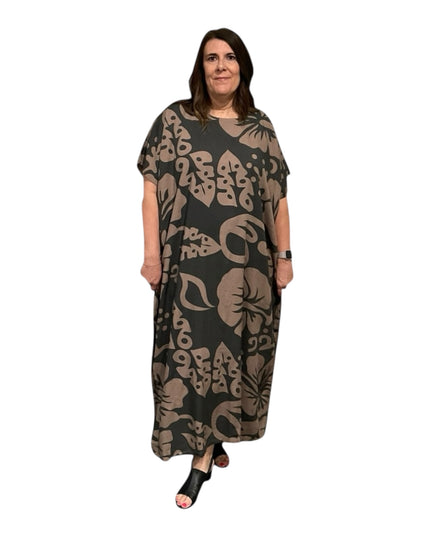 Short sleeve hibiscus maxi dress