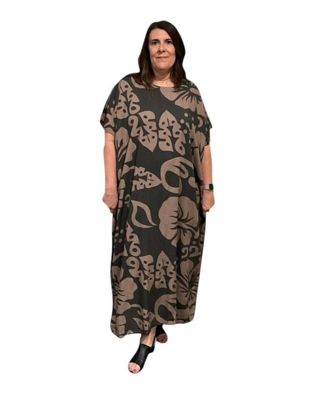 Short sleeve hibiscus maxi dress