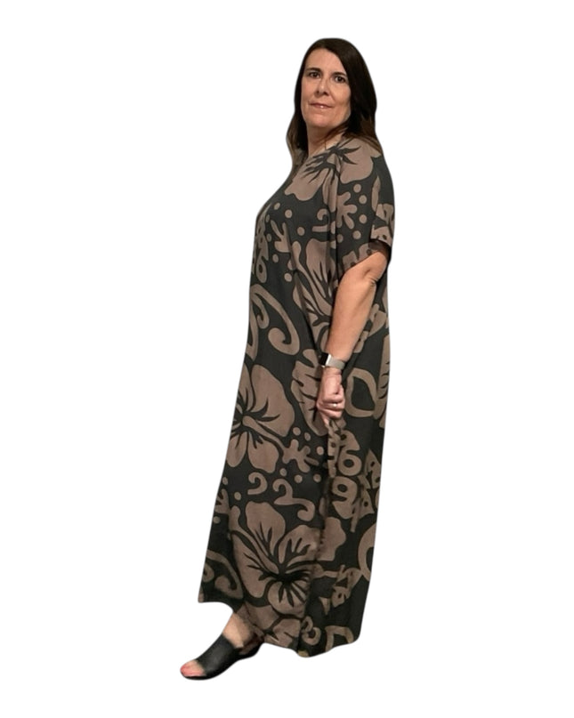Short sleeve hibiscus maxi dress