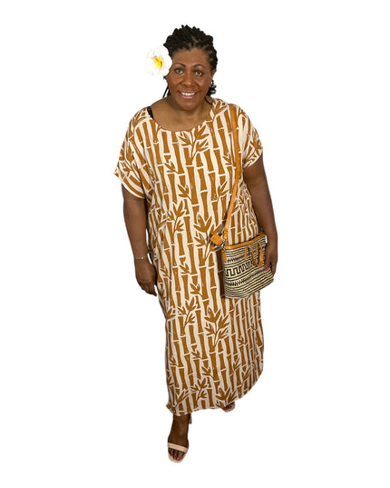 Round neck bamboo print long dress