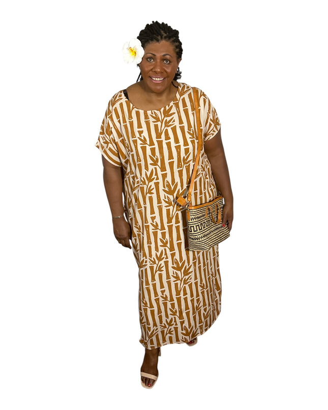 Round neck bamboo print long dress