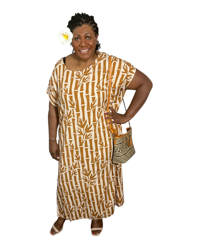Round neck bamboo print long dress