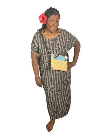 Round neck bamboo print long dress
