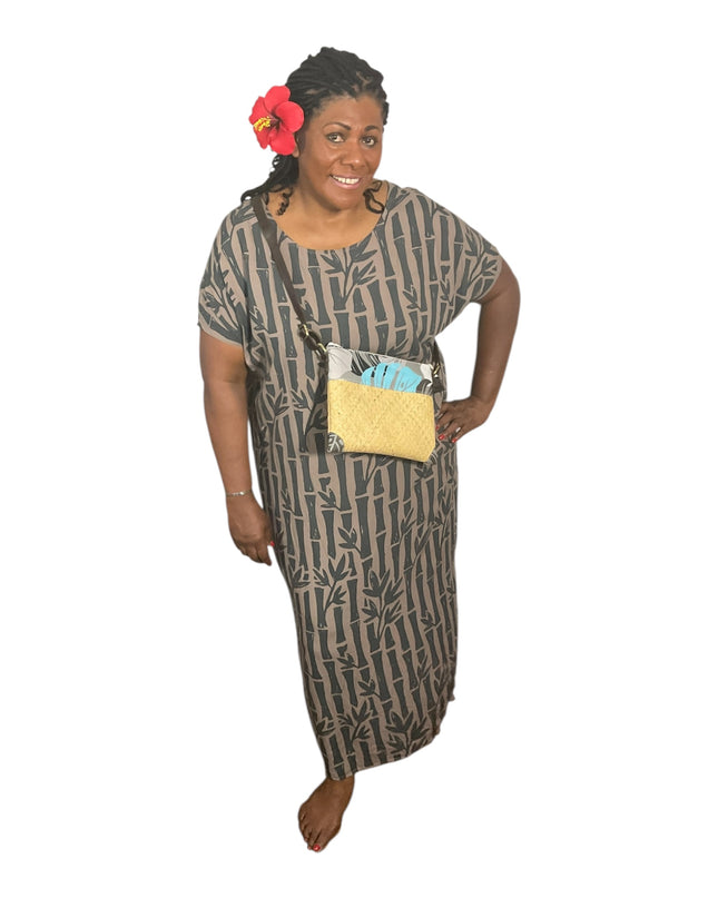 Round neck bamboo print long dress