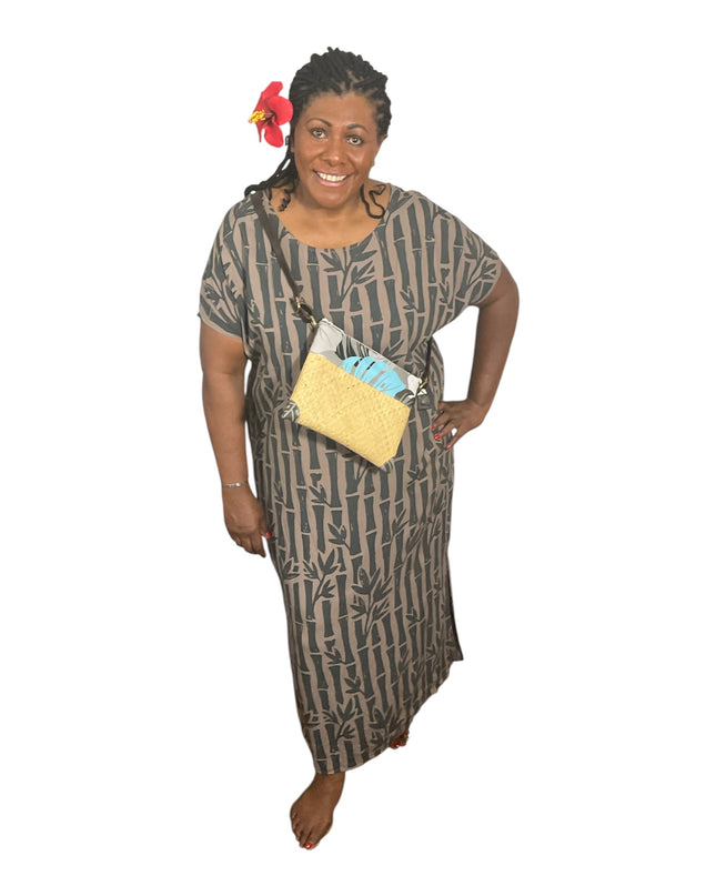 Round neck bamboo print long dress