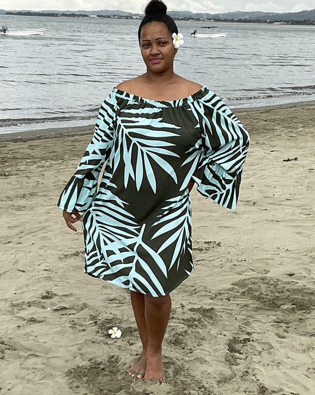 Olive fern print medi dress
