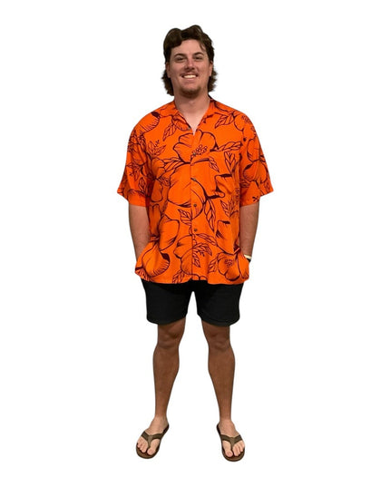 HIBISCUS PRINT MEN'S ORANGE SHIRT