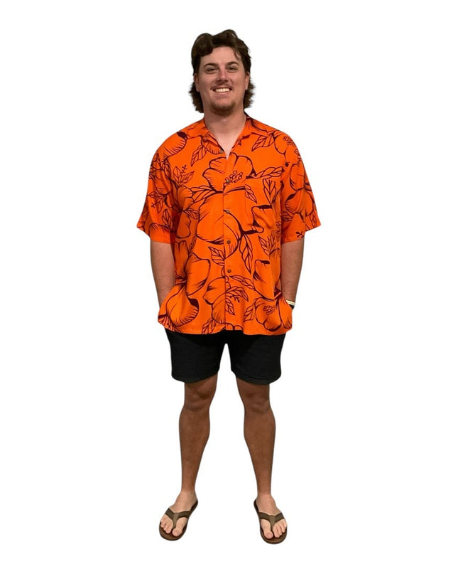 HIBISCUS PRINT MEN'S ORANGE SHIRT