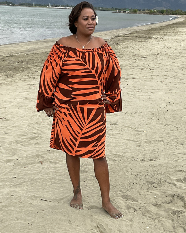 Fern print orange medi dress