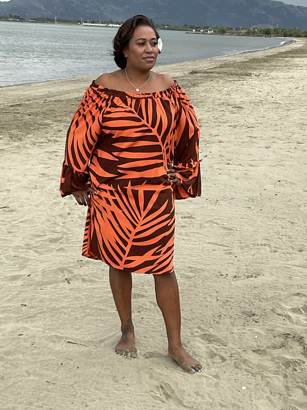 Fern print orange medi dress