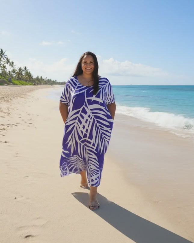 Rayon Maxi Dress - Yellow & Purple  Fern Print