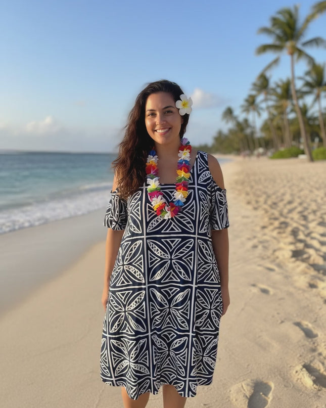 Island Geo Cold-Shoulder Short Dress - Rayon