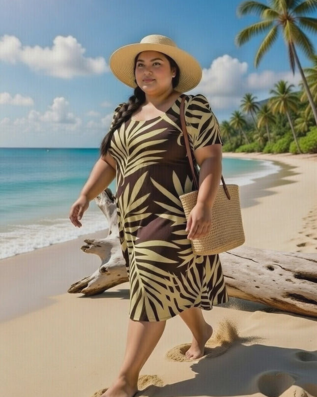 Rayon Maxi Dress - Yellow & Purple  Fern Print