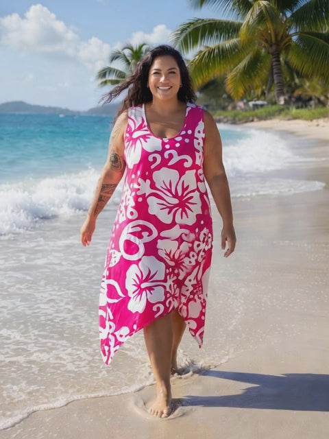 Sleeveless Hibiscus High-Low Dress - Tropical Beach & Resort Wear