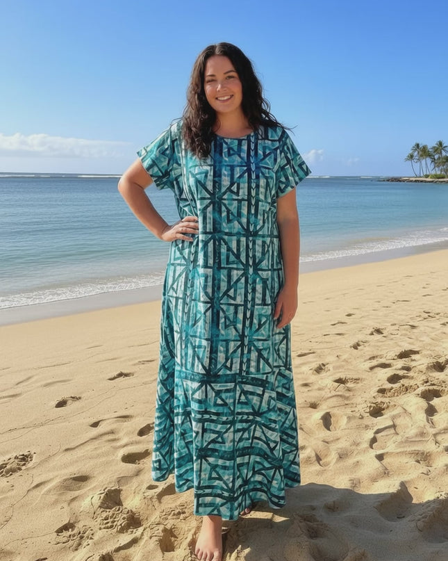 Tribal Blue Print Fishtail Dress