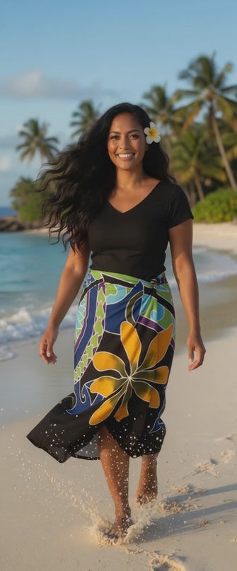 Black Tropical Flower Sarong