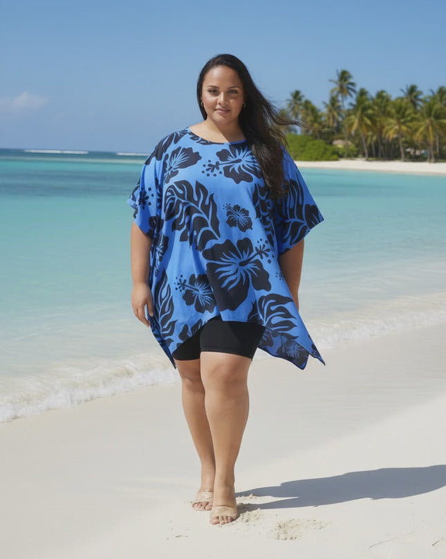 Blue Hibiscus Rayon Poncho Top