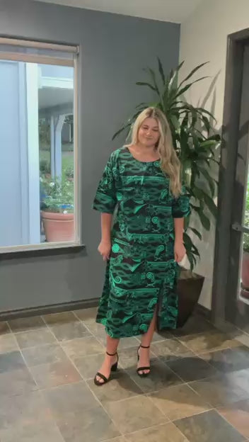 Green & Black Cotton Midi Dress
