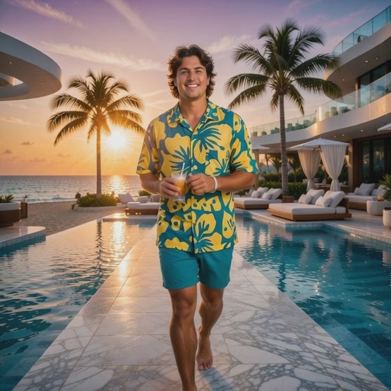 YELLOW HIBISCUS PRINT MEN'S SHIRT