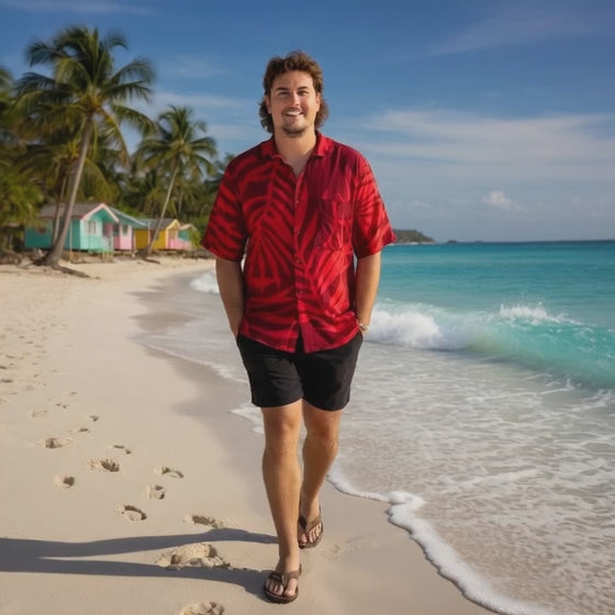 Fern print red men's shirt
