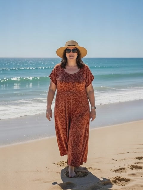 V-NECK GEOMETRIC PRINT  LONG DRESS