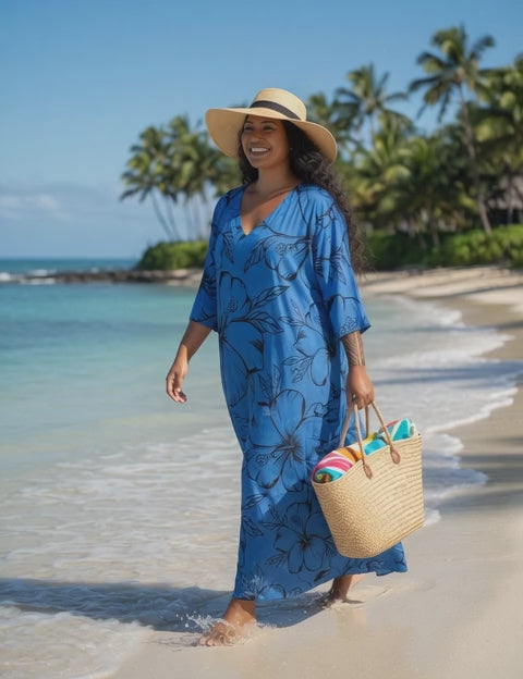 Island  Flow Maxi Dress - Ocean Bloom Blue