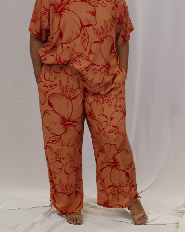 Two-Piece Hibiscus Lounge Set-Orange/Red