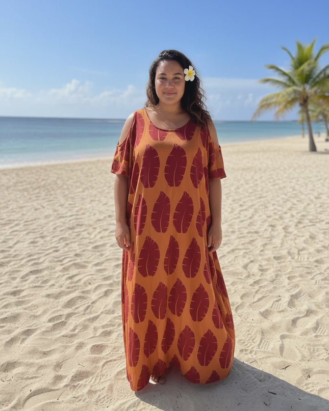 Shield Print Cold-Shoulder Maxi Dress