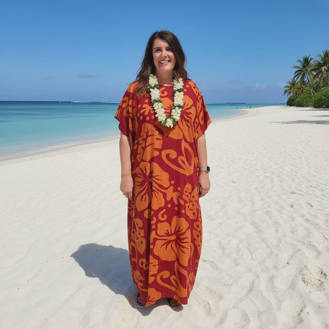 Short sleeve hibiscus maxi dress