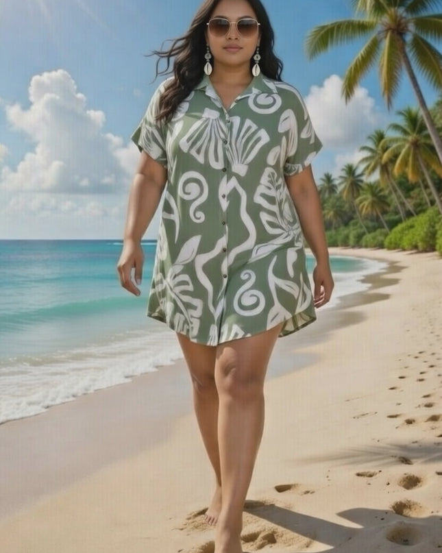 Island Escape Rayon Shirt Dress