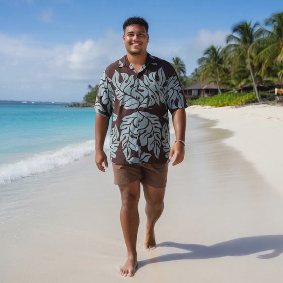 BROWN MONSTERA PRINT MEN'S SHIRT