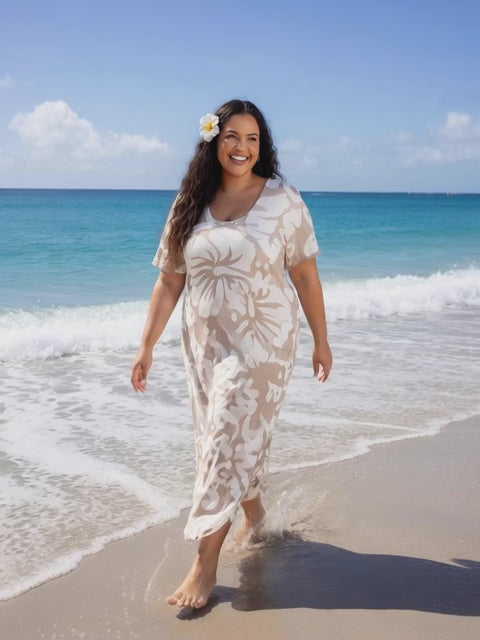Tropical Hibiscus Rayon Maxi Dress - Lightweight Beach & Resort Wear