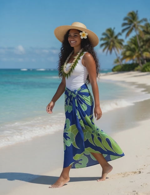 Blue Island Hibiscus Rayon Sarong Beach Wrap