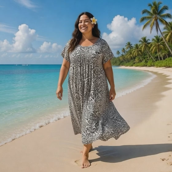 V-NECK GEOMETRIC PRINT  LONG DRESS