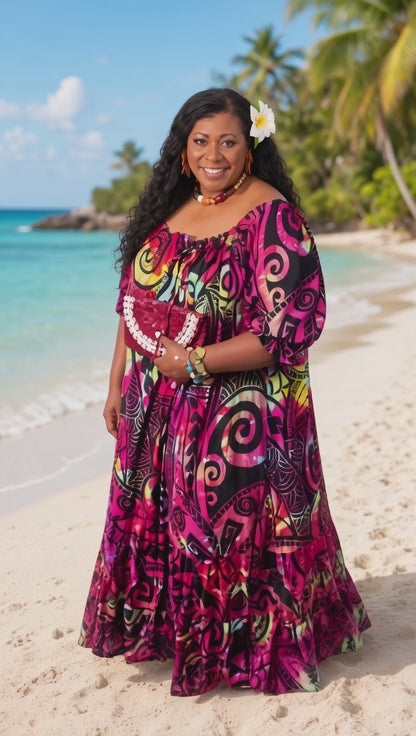 Island Bloom Purple Rayon Maxi Dress