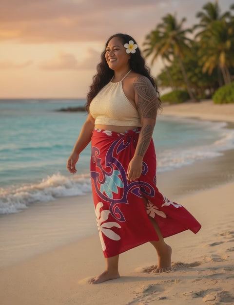 Pink Tropical Polynesian Rayon Sarong Beach Wrap Cover-Up