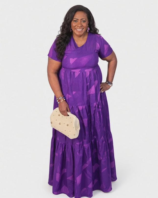 Tonal Tie-Dye Tiered Maxi Dress in Purple