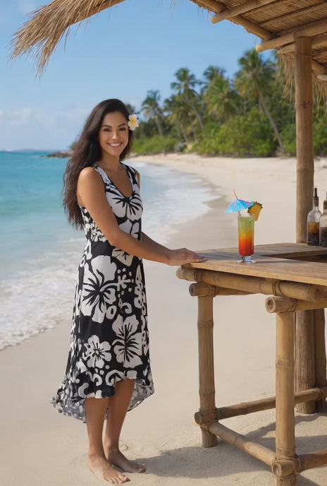 Sleeveless Hibiscus High-Low Dress - Tropical Beach & Resort Wear