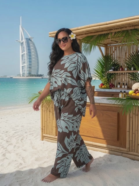 Island Breeze Two-Piece Cocoa Set - Premium Rayon