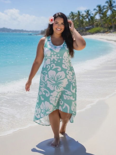 Sleeveless Hibiscus High-Low Dress - Tropical Beach & Resort Wear