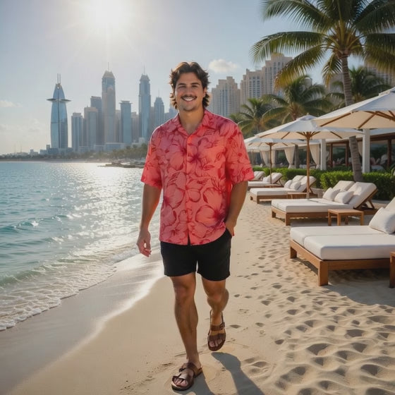 Pink hibiscus print men's shirt