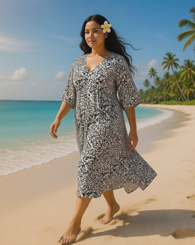 Rayon V-Neck Midi Dress