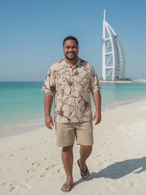 Men's Beige Hibiscus Rayon Shirt