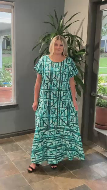 Tribal Blue Print Fishtail Dress