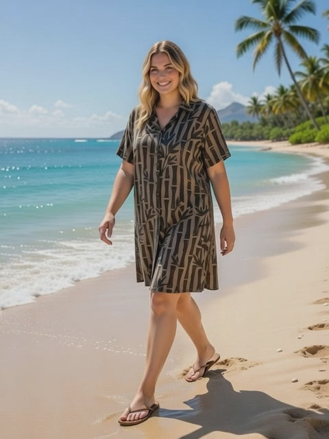 Rayon Button-Down Shirt Dress