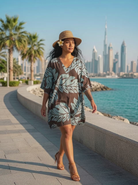 Cocoa Monstera Short Kaftan Dress