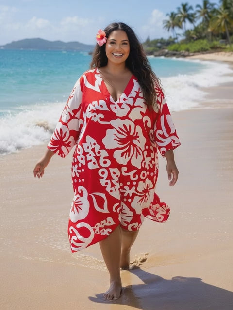 Island Luxe Plus Size Rayon V-Neck Dress